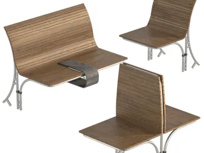 Linear Garden Bench Set 3D model