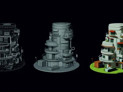 Stylized Sci-Fi Building Low-Poly Low-poly 3D model