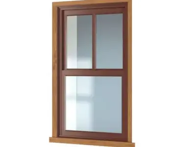 Brown Framed Wood Window With Glass 3D model