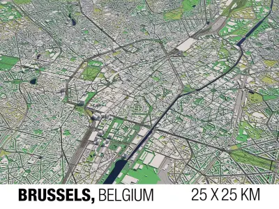 Brussels Belgium 25x25km City Map 3D model