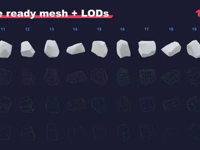 120 stylized rock asset pack - VR - AR - Low-Poly - Game ready Low-poly 3D model