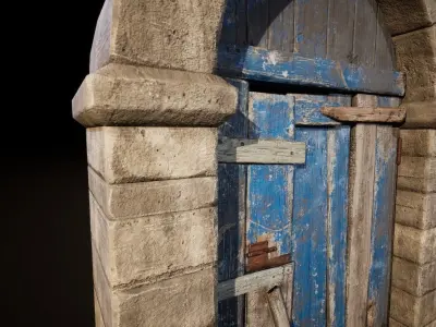 Old Wooden Door with Arc low poly Low-poly 3D model
