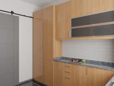 Kitchen Realistic modern with wooden cabinets 3D model