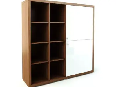 Wooden Storage Shelves With White Doors 3D model