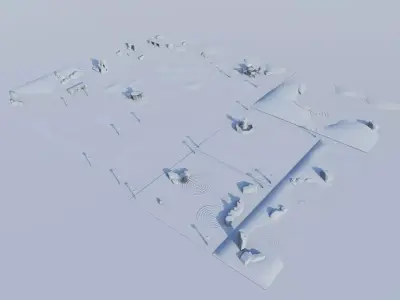 Zen Garden Landscape Design with Pavilion and Fountain Low-poly 3D model