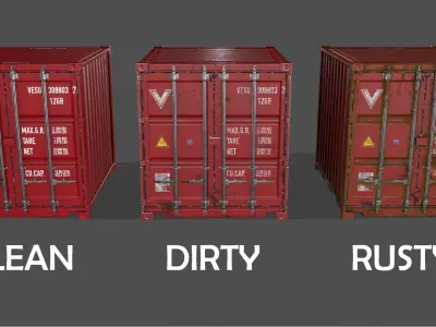 PBR 10 ft Storage Container - Red Low-poly 3D model