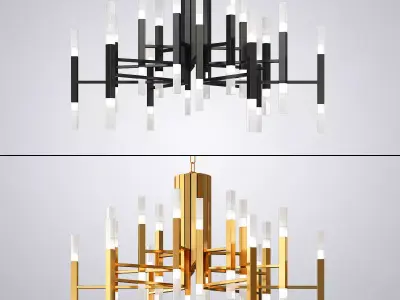 Gold and black chandelier creative tube lights 3D model