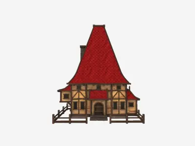 Medieval Building A10 Wood Red - Scenery Backdrop House Low-poly 3D model