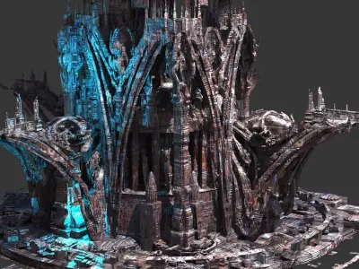 Victorian Cyberpunk Dome gate bridges 3D model