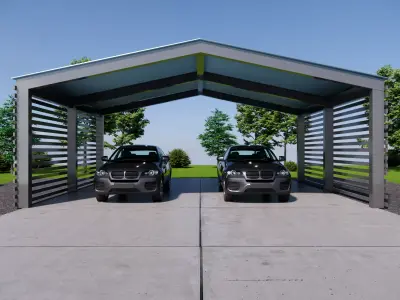 Modern Double Car Carport  Steel Frame Shelter Low-poly 3D model