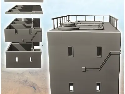 Futuristic prison with armored doors and outdoor streetlights 19 3D print model