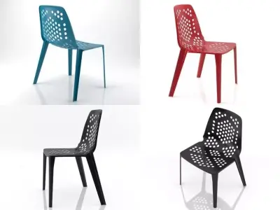 Pattern four different colored chairs and table 3D model