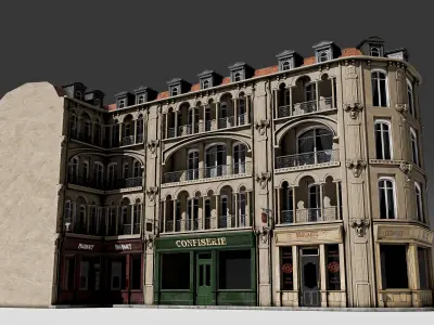 3 piece modular European Store front Apartment Building 3D model