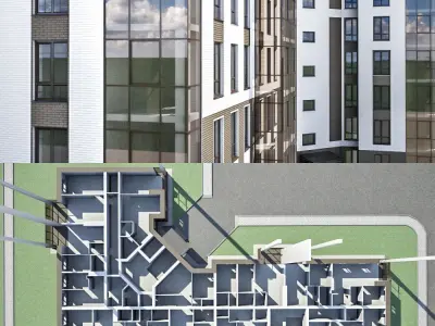 Apartment brick building 3D model