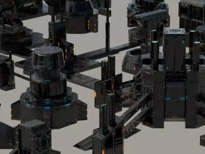 SCIFI building BUNDLE 4K TEXTURE Low-poly 3D model