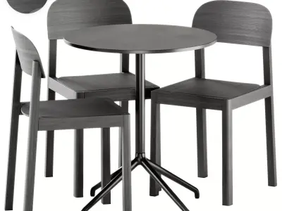Wooden Workshop Chair and Still Cafe Table Round 65 by Muuto 3D model