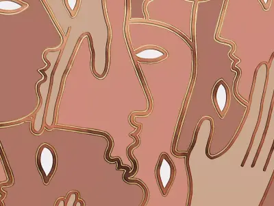 Luxe Line Art Faces Mural Texture  Texture