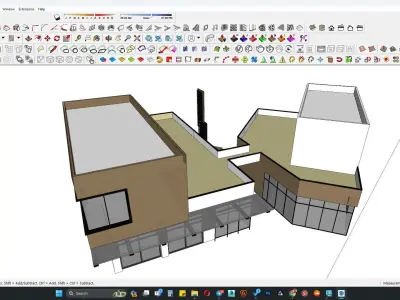 Shop building along with clock tower 3D model