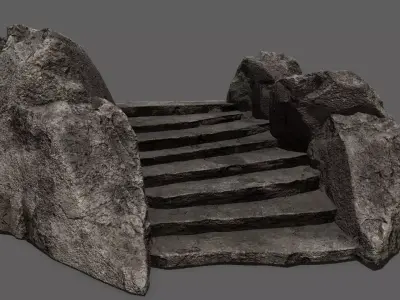 Stairs set of made out of rocks Low-poly 3D model get