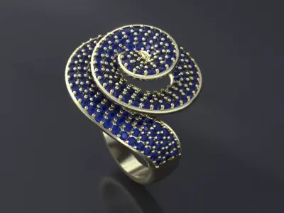 Spiral ring  with gems for CNC or 3D print model