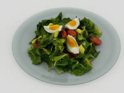Salad 2 with eggs and tomatoes on plate 3D model