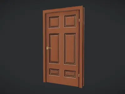 Wooden door with brass fixtures 3D model