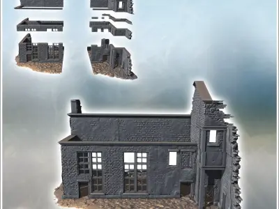 Industrial ruin with exposed piping steel framework and broken b 3D print model
