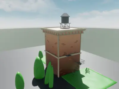 cartoon sylized building with one texture Low-poly 3D model