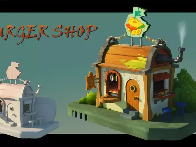 3d burger shop Low-poly 3D model