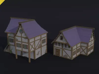 Cartoon medieval house Polygonal Style Low-poly 3D model