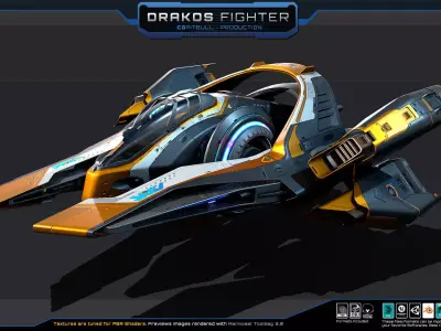 DRAKOS - Fighter Spacecraft  Low-poly 3D model