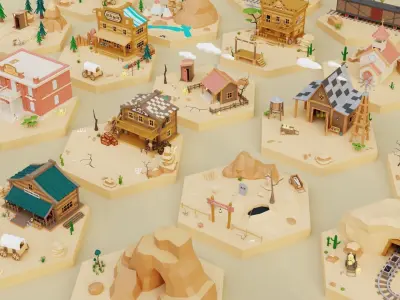 Low Poly Wild West Set Low-poly 3D model
