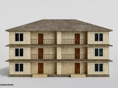 Realistic Indian Three-Story Apartment Building Low-poly 3D model