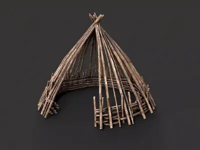Primitive Wood Stick Jungle Shelter 5 Low-poly 3D model