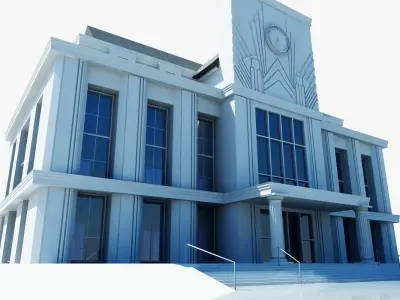 Train Station Clock Building 3D model