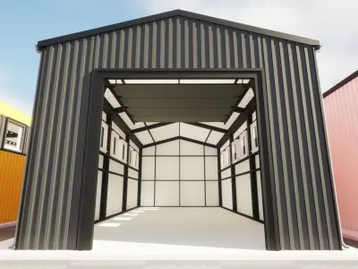 Modular hangar warehouse gameready Low-poly 3D model