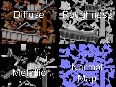Rustic Dumpster and Debris Model Pack Low-poly 3D model