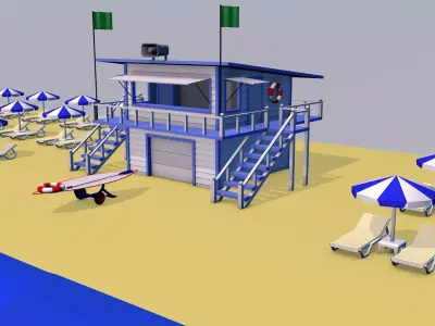 Yancher city - low poly beach Low-poly 3D model