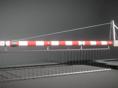 Low-Poly Railroad Barrier 4m with Protective Grid Low-poly 3D model