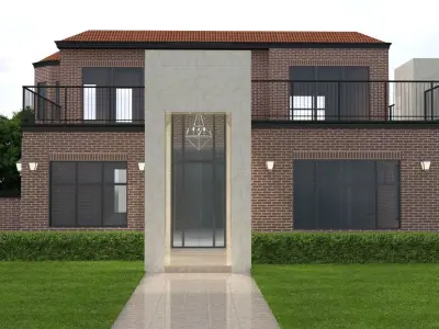 Contemporary brick house modern residential architecture Low-poly 3D model