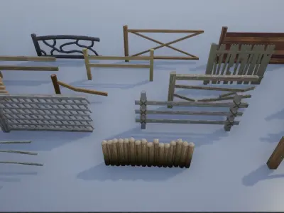 Wooden Fence Collection  3D Model Pack