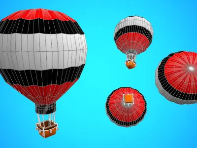 HOT AIR BALLOON CARTOON STYLIZED 10 Low-poly 3D model