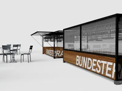 Metall wood bar and chairs 3D model