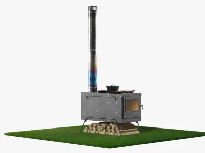  Outdoor Wood Stove with Fire and Cooking Pots Black Fur 