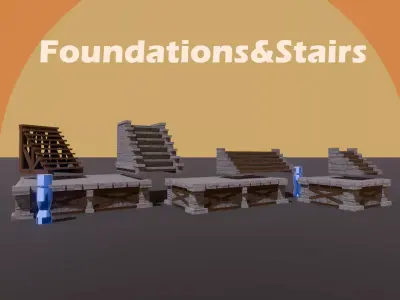 Medieval-Low-poly Game-ready Modular parts Low-poly 3D model
