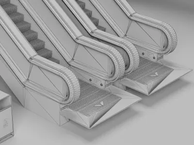 Commercial Escalator Moving Staircase Pack PBR Game Ready Low-poly 3D model