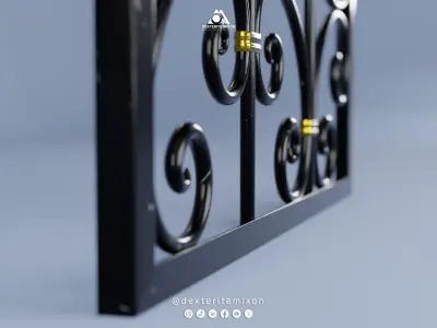 3D Model of Decorative Metal Window Fence - Security Grille 3D model