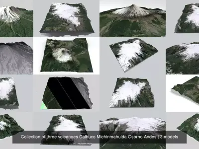 Collection of three volcanoes Calbuco Michinmahuida Osorno Andes 3D Model Pack
