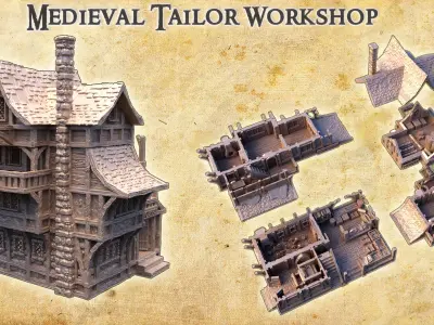 Medieval Tailor Workshop Tabletop Terrain 28 MM 3D print model