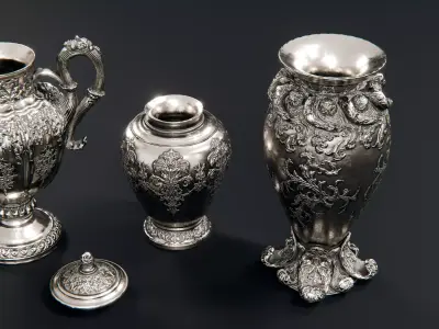 Silver Vases Low-poly 3D model